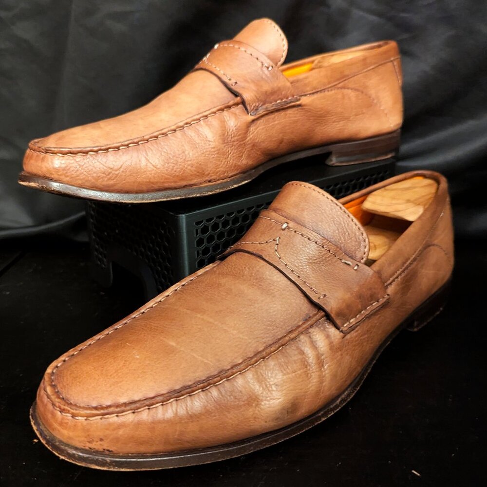 Santoni Brown Pebbled Leather Penny Loafers Men’s Size 11 Made in Italy